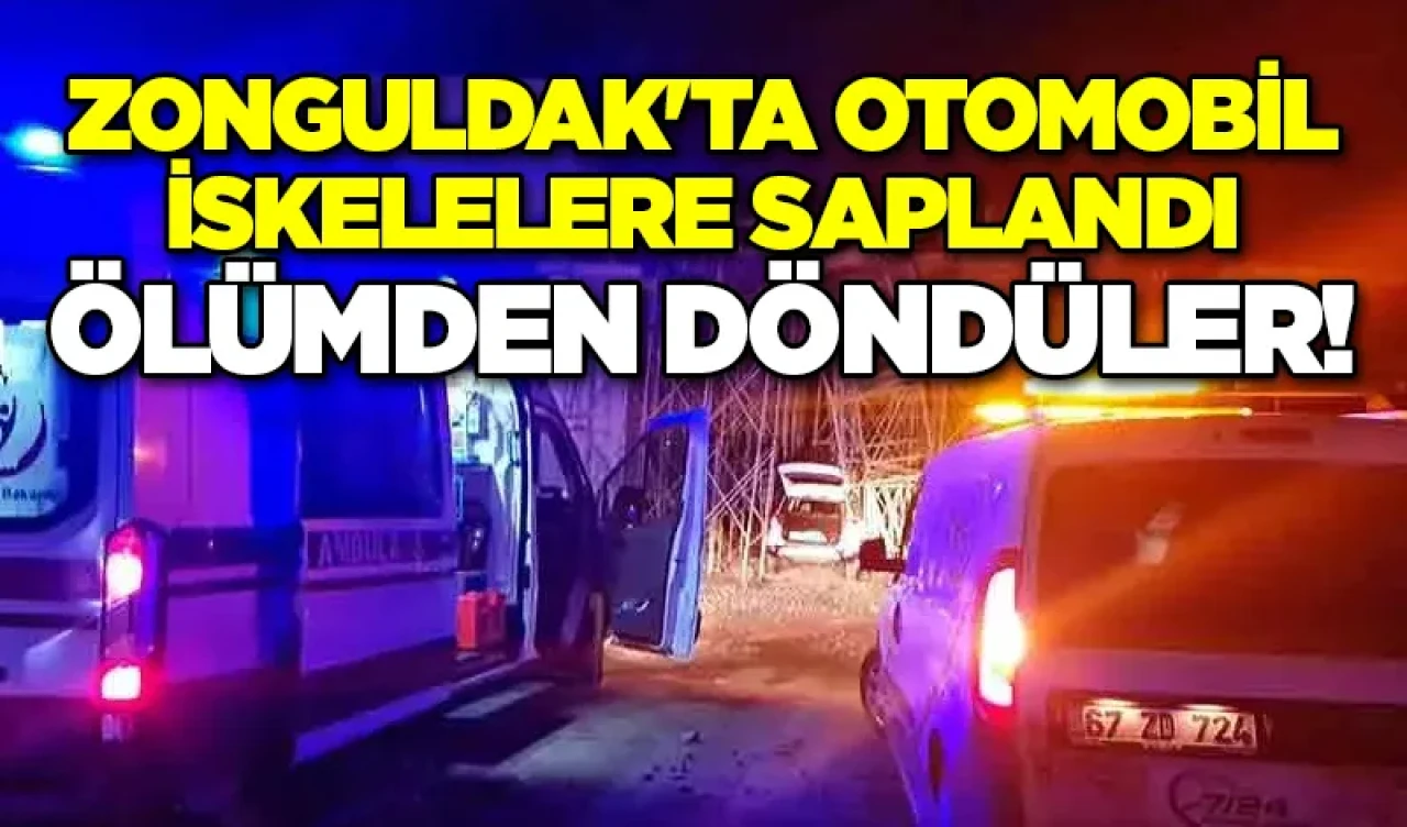 Zonguldak'ta otomobil iskelelere saplandı, 3 kişi ölümden döndü!
