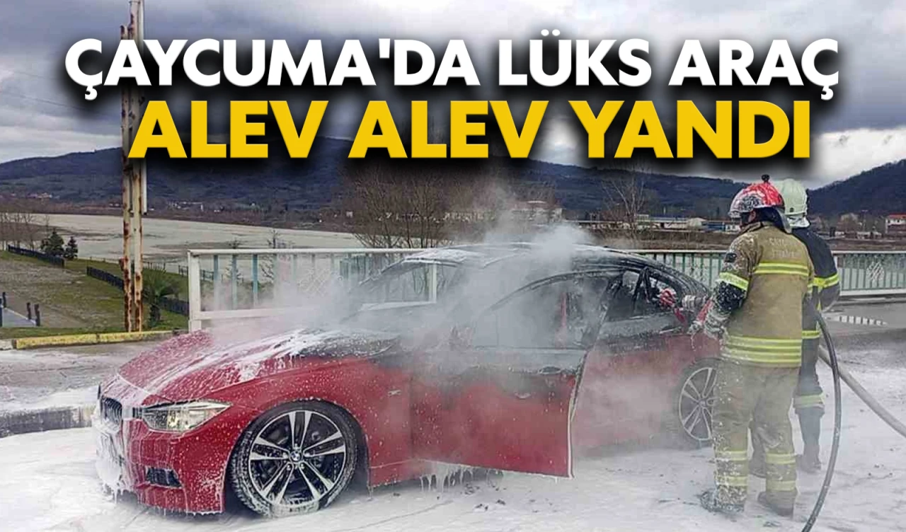 Çaycuma'da lüks araç alev alev yandı