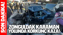 ZONGULDAK KARAMAN YOLUNDA KORKUNÇ KAZA!  ARAÇ HURDAYA DÖNDÜ