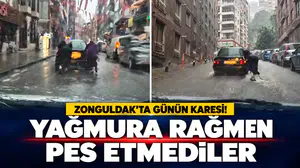 Zonguldak’ta Günün karesi! Yağmura Rağmen Pes Etmediler