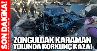 ZONGULDAK KARAMAN YOLUNDA KORKUNÇ KAZA!  ARAÇ HURDAYA DÖNDÜ