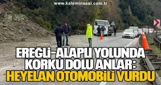 Ereğli–Alaplı Yolunda Korku Dolu Anlar: Heyelan Otomobili Vurdu