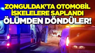 Zonguldak'ta otomobil iskelelere saplandı, 3 kişi ölümden döndü!