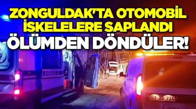 Zonguldak'ta otomobil iskelelere saplandı, 3 kişi ölümden döndü!