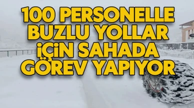 Karabük Belediyesi 100 personelle buzlu yollar için sahada görev yapıyor