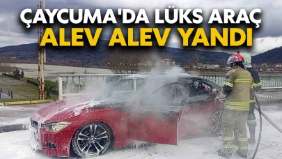 Çaycuma'da lüks araç alev alev yandı