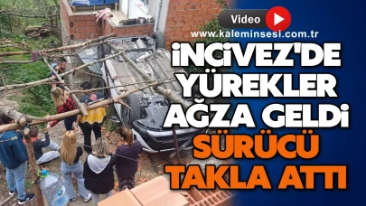 İncivez'de yürekler ağza geldi... Bayan sürücü takla attı...