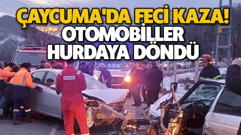 Çaycuma'da feci kaza! OTOMOBİLLER HURDAYA DÖNDÜ