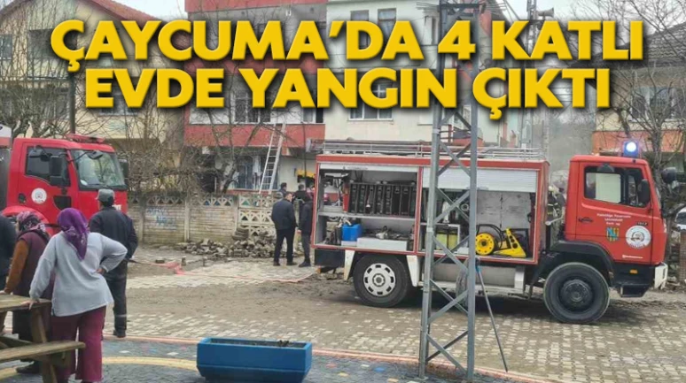 Çaycuma’da 4 katlı evde yangın çıktı
