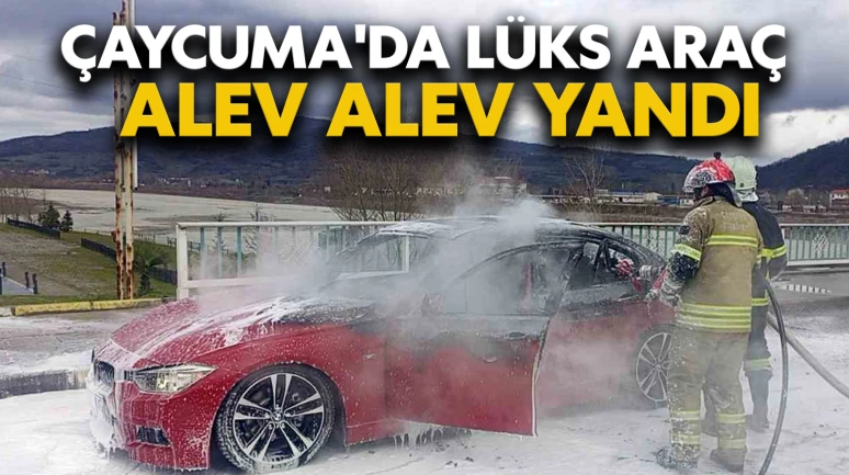 Çaycuma'da lüks araç alev alev yandı