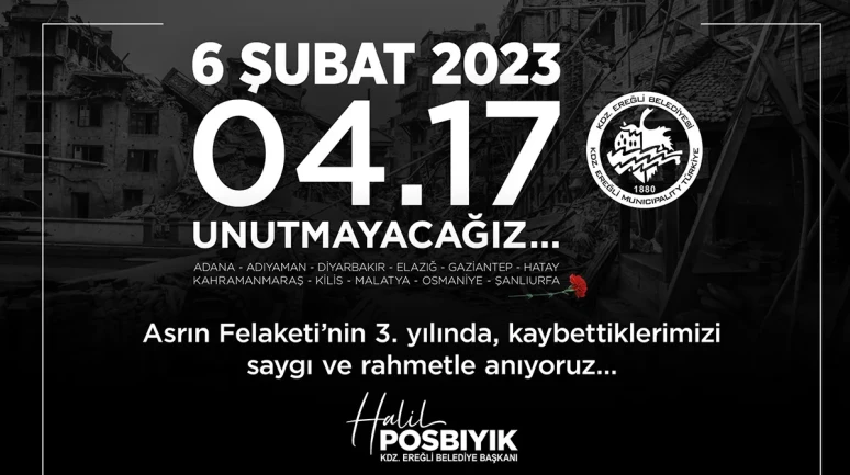 Ereğli’de 6 Şubat Deprem Şehitleri Anılıyor