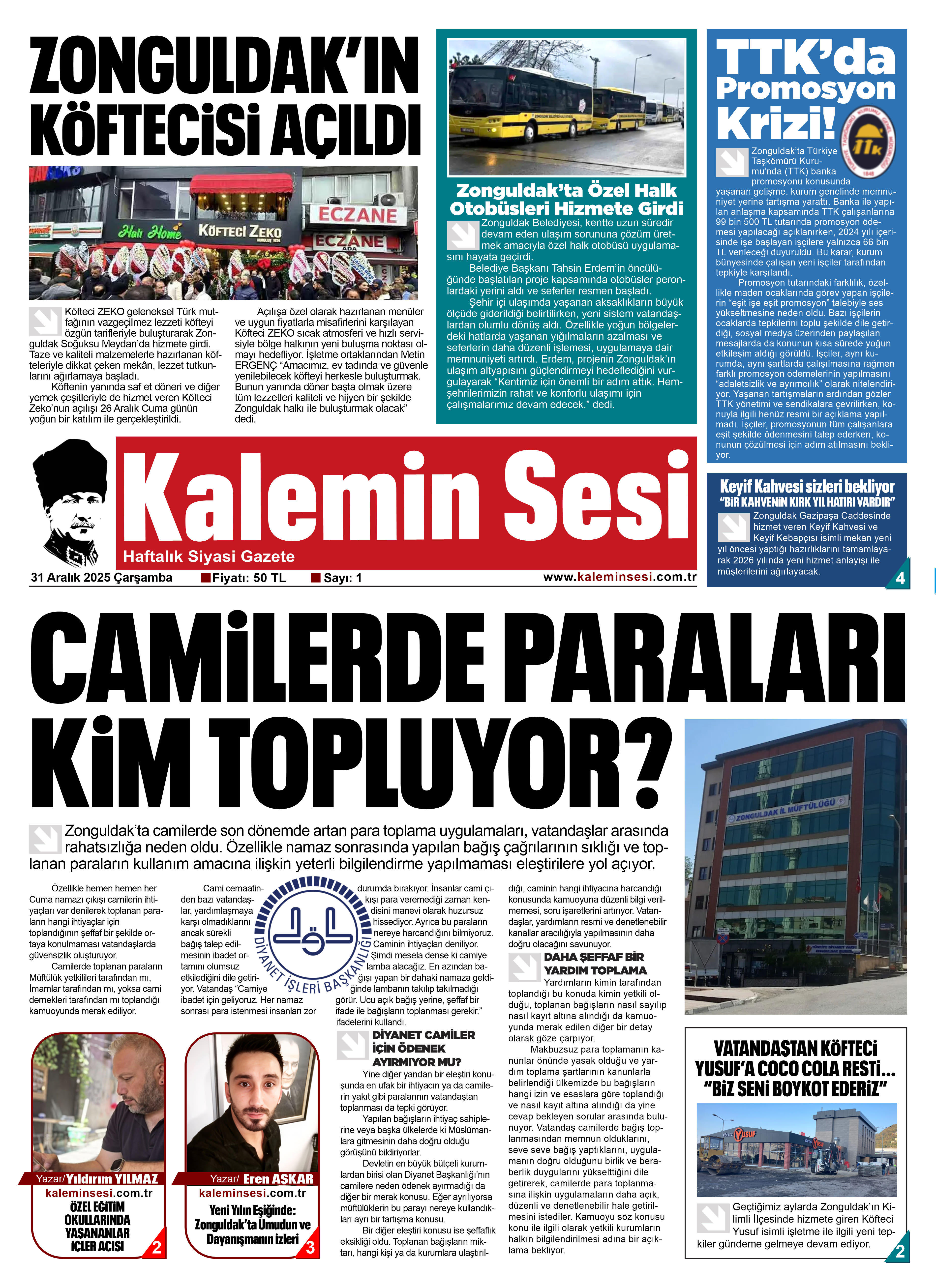 31 ARALIK 2025 ÇARŞAMBA KALEMİN SESİ GAZETESİ